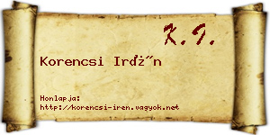 Korencsi Irén névjegykártya
